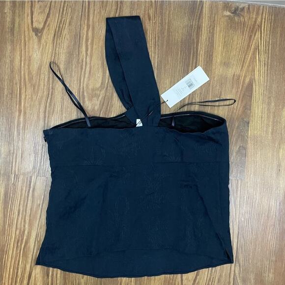 Veronica Beard Navy One Shoulder Linen Blend Blouse Size 12 Belinda Top NWT - Picture 9 of 14